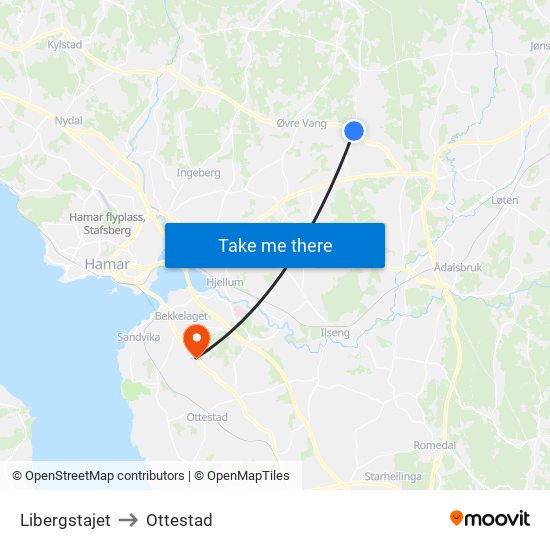 Libergstajet to Ottestad map