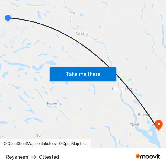 Røysheim to Ottestad map