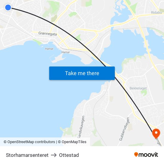 Storhamarsenteret to Ottestad map