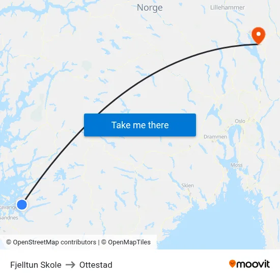 Fjelltun Skole to Ottestad map