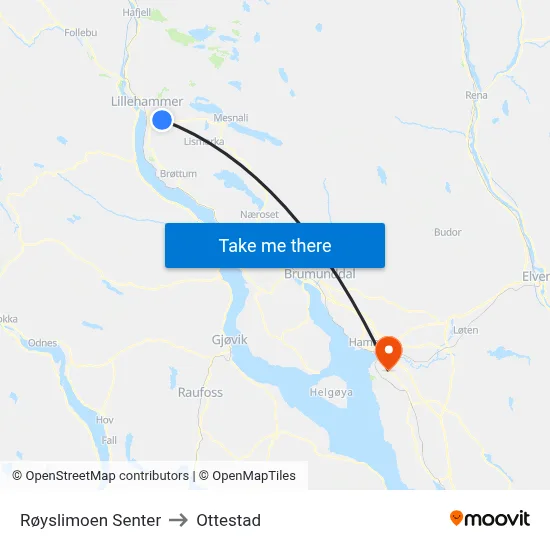 Røyslimoen Senter to Ottestad map