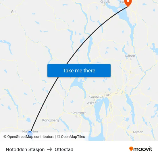 Notodden Stasjon to Ottestad map