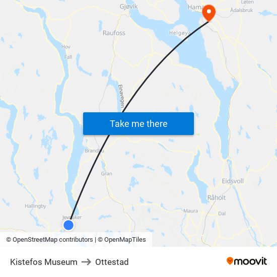 Kistefos Museum to Ottestad map