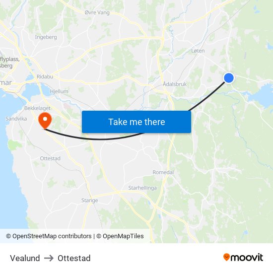 Vealund to Ottestad map