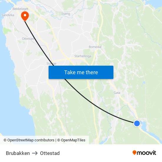 Brubakken to Ottestad map