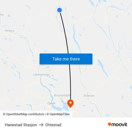 Hanestad Stasjon to Ottestad map