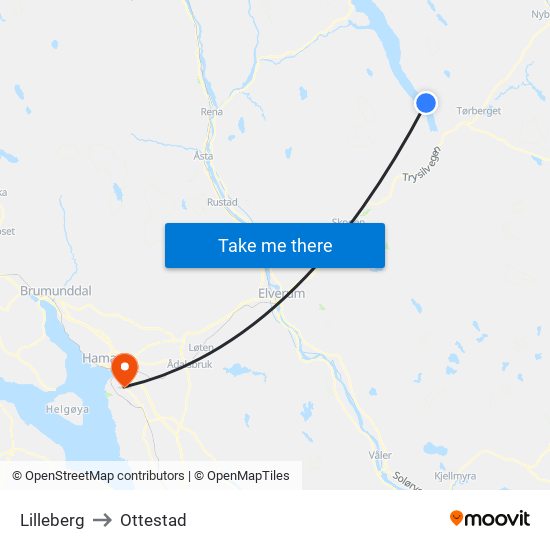 Lilleberg to Ottestad map