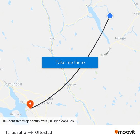 Tallåssetra to Ottestad map