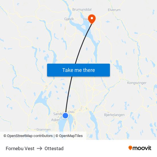 Fornebu Vest to Ottestad map