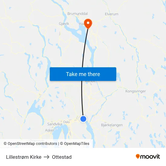 Lillestrøm Kirke to Ottestad map