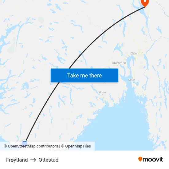 Frøytland to Ottestad map