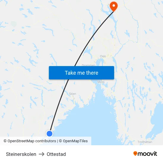 Steinerskolen to Ottestad map