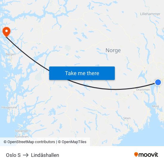 Oslo S to Lindåshallen map