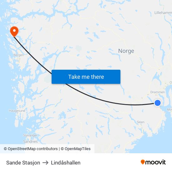 Sande Stasjon to Lindåshallen map