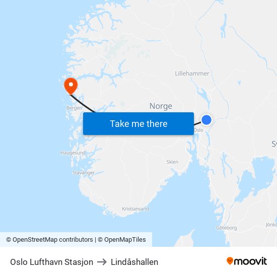 Oslo Lufthavn Stasjon to Lindåshallen map