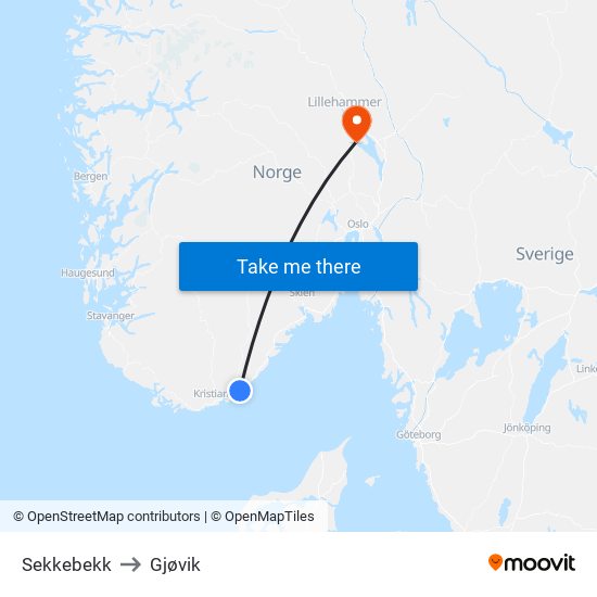 Sekkebekk to Gjøvik map