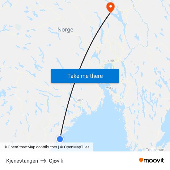 Kjenestangen to Gjøvik map