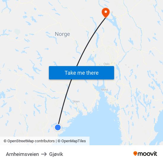 Arnheimsveien to Gjøvik map