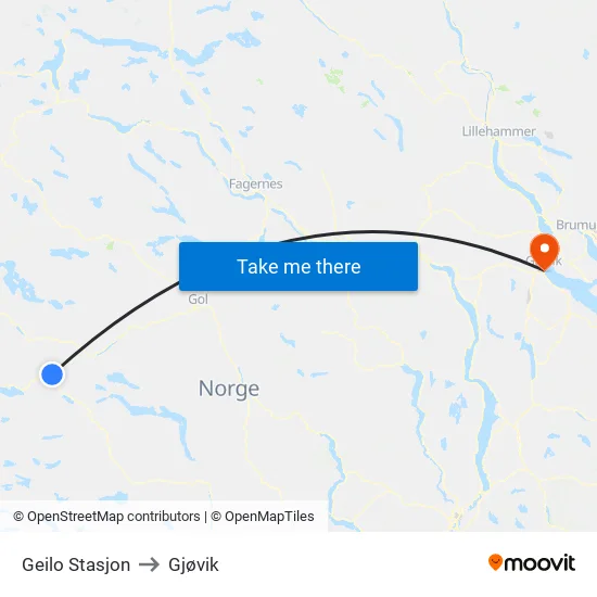 Geilo Stasjon to Gjøvik map