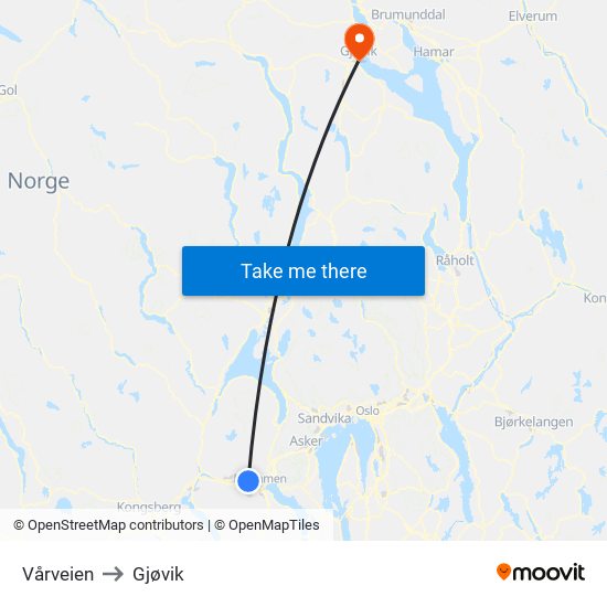 Vårveien to Gjøvik map