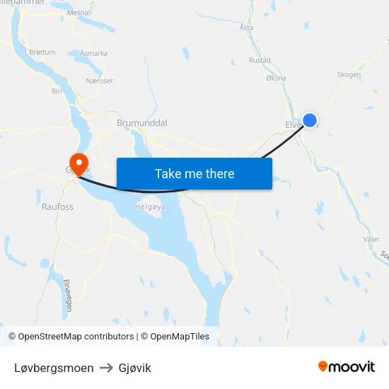 Løvbergsmoen to Gjøvik map