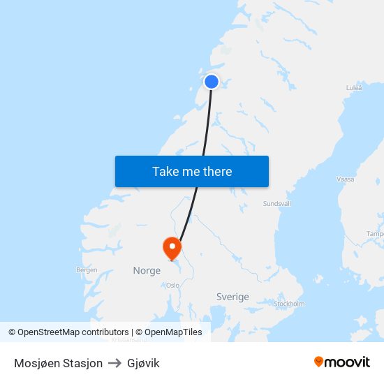 Mosjøen Stasjon to Gjøvik map