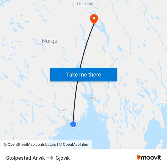 Stolpestad Anvik to Gjøvik map