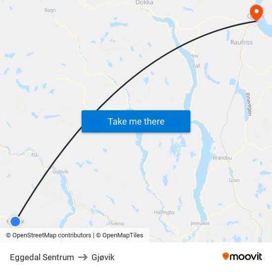 Eggedal Sentrum to Gjøvik map