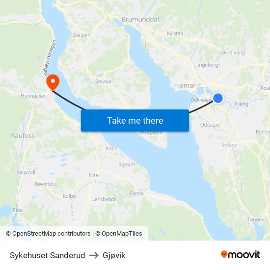 Sykehuset Sanderud to Gjøvik map