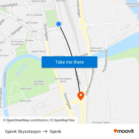 Gjøvik Skysstasjon to Gjøvik map