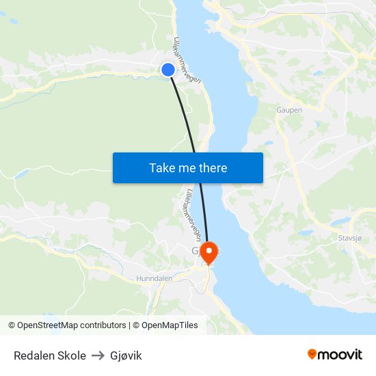 Redalen Skole to Gjøvik map