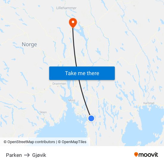 Parken to Gjøvik map