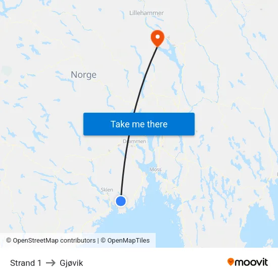 Strand 1 to Gjøvik map