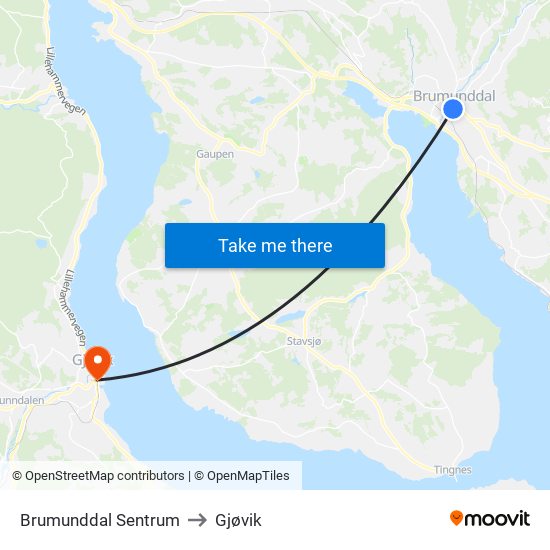 Brumunddal Sentrum to Gjøvik map