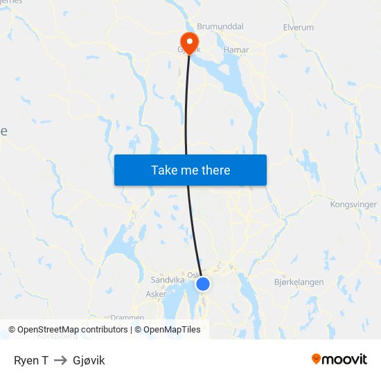 Ryen T to Gjøvik map