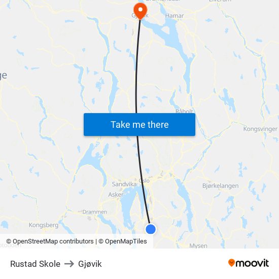 Rustad Skole to Gjøvik map