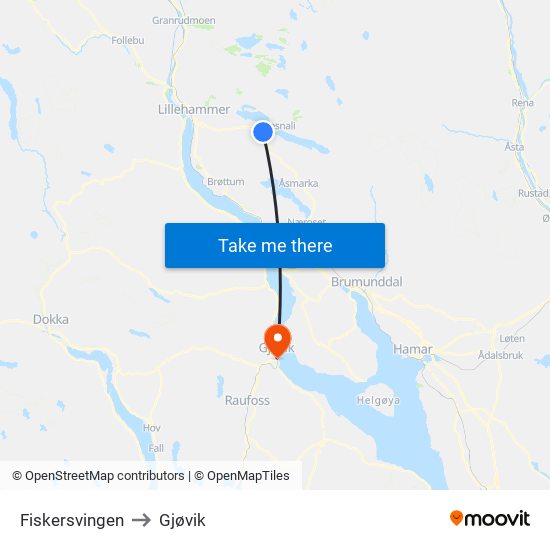 Fiskersvingen to Gjøvik map