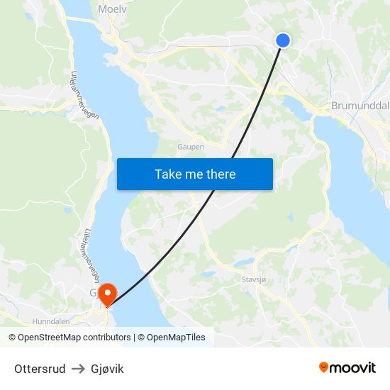 Ottersrud to Gjøvik map
