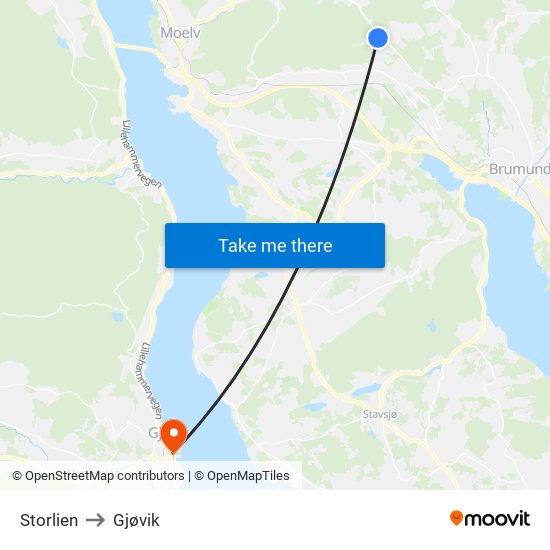 Storlien to Gjøvik map