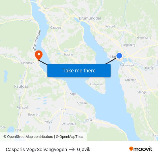 Casparis Veg/Solvangvegen to Gjøvik map