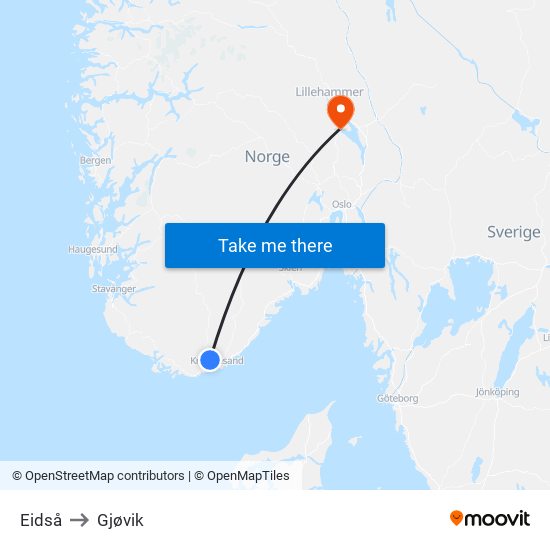 Eidså to Gjøvik map