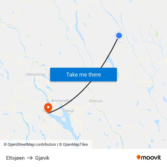Eltsjøen to Gjøvik map