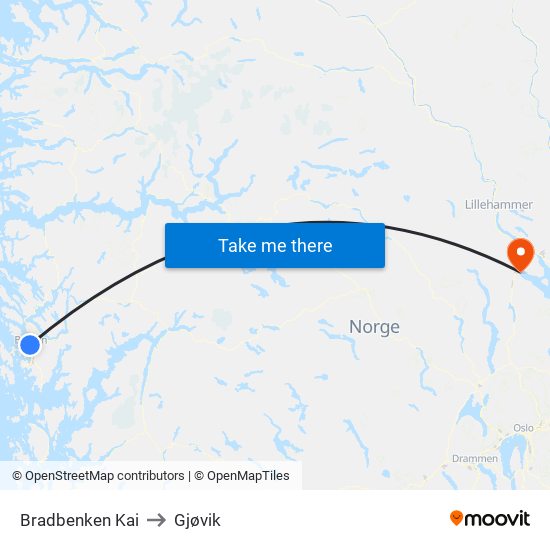 Bradbenken Kai to Gjøvik map