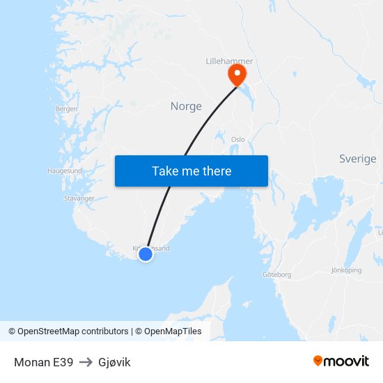 Monan E39 to Gjøvik map