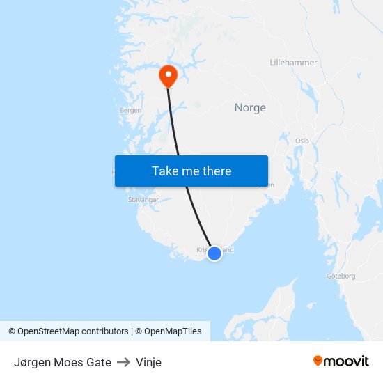 Jørgen Moes Gate to Vinje map