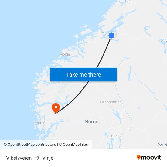 Vikelvveien to Vinje map