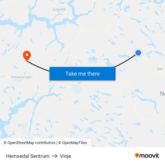 Hemsedal Sentrum to Vinje map