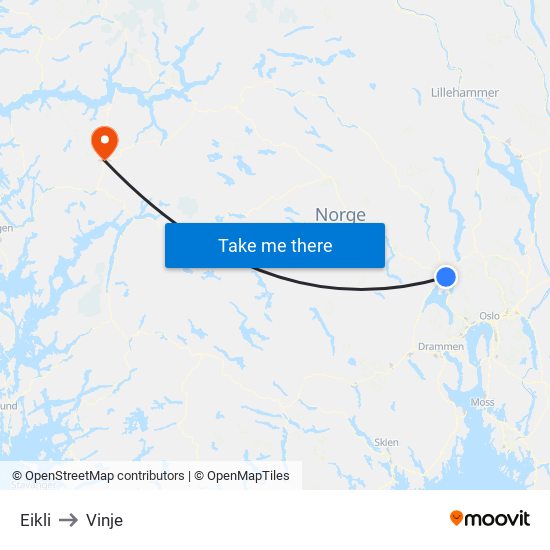 Eikli to Vinje map