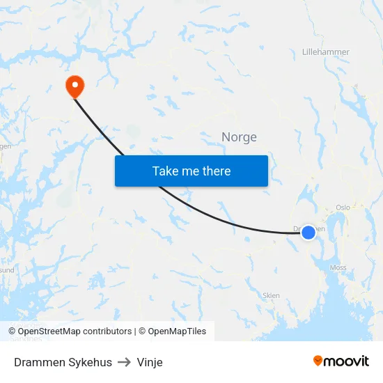 Dronninggata to Vinje map