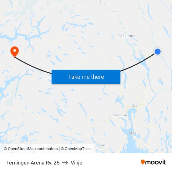 Terningen Arena Rv. 25 to Vinje map